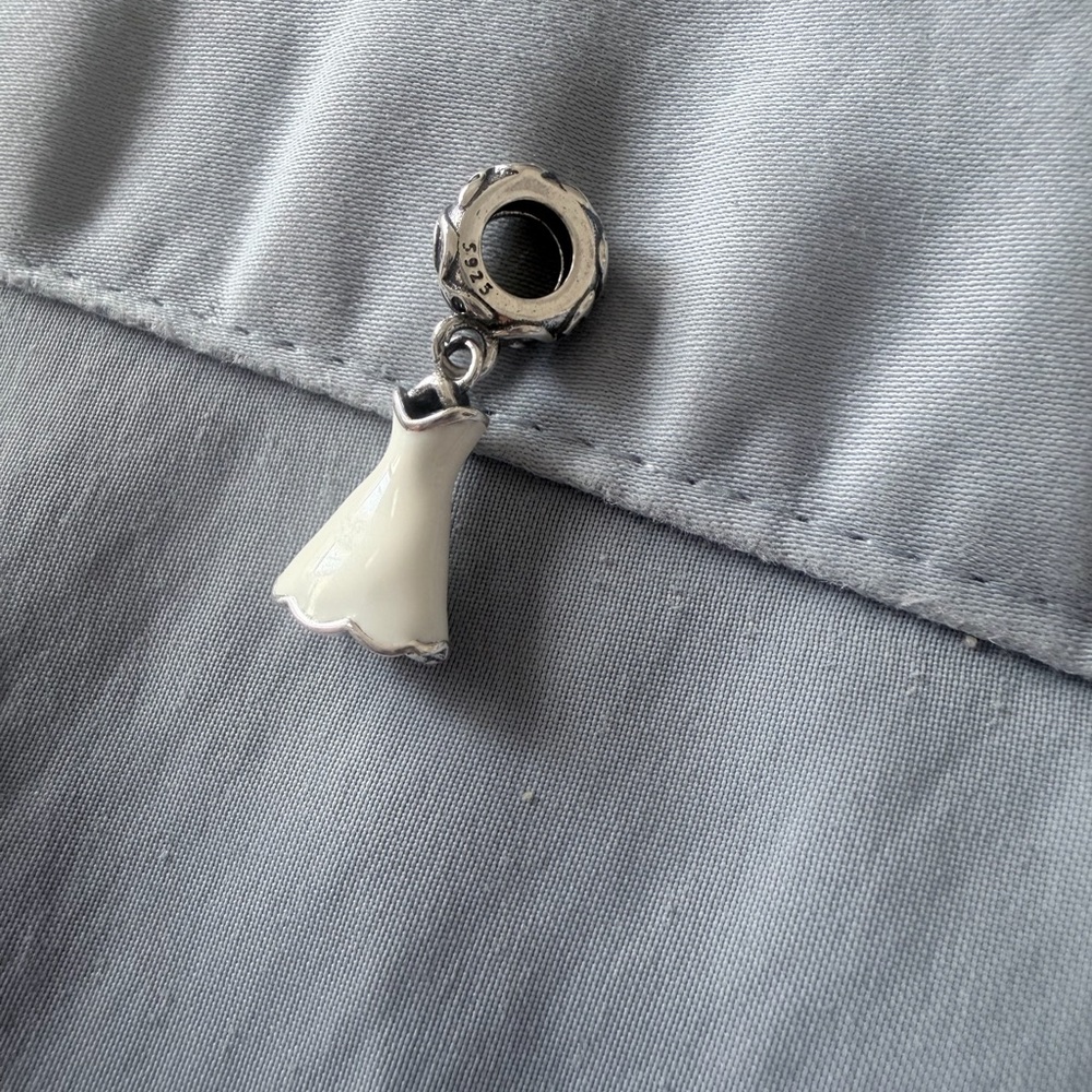 Silver & White Wedding Dress Dangle Charm - Picture 2 of 5